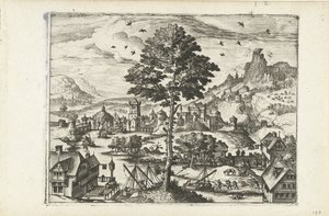Paesaggio con cittadina sul fiume da Joannes van Doetechum (I) (attributed to)