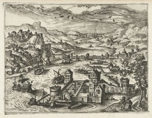 Paesaggio fluviale con castello sull