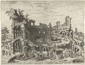 Corrida nelle rovine di un anfiteatro da Joannes van Doetechum (I)