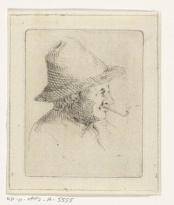 Busto di contadino con cappello e pipa, di profilo