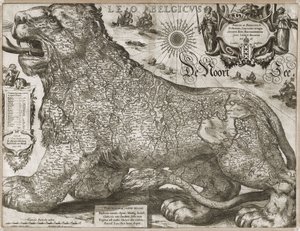 Leo Belgicus - mappa dei Paesi Bassi (1611) da Jodocus Hondius