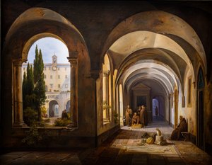 Frati francescani nel chiostro di Santa Maria d