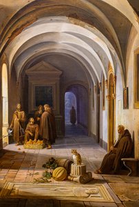 Frati francescani nel chiostro di Santa Maria d
