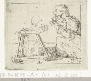 Donna con bambino in girello da Johan Antoni Kauclitz Colizzi