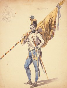 Un ufficiale con un colore di battaglione di un reggimento di fanteria ungherese, 1835-1848