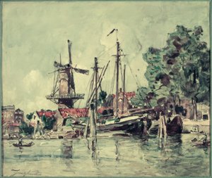 In Olanda, le barche vicino al mulino da Johan Barthold Jongkind