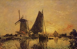 In Olanda, barche vicino a un mulino a vento, 1868 da Johan Barthold Jongkind