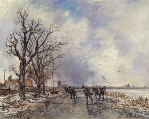 Pattinatori sul fiume Schie, vicino a Rotterdam, 1866 da Johan Barthold Jongkind