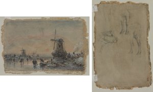 Veduta di Arnheim (recto) Studi di un Toro (verso) da Johan Barthold Jongkind