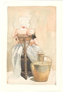 Ragazza seduta in costume tradizionale, vista di schiena