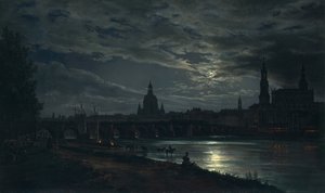 Veduta di Dresda al chiaro di luna