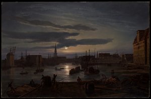 Il porto di Copenaghen al chiaro di luna da Johan Christian Dahl
