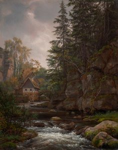 Il mulino Lochmühle nella valle di Liebethal da Johan Christian Dahl