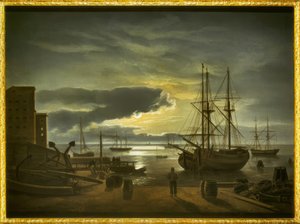 Porto di Copenaghen al chiaro di luna da Johan Christian Dahl
