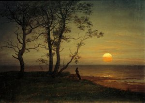 Riva del mare al chiaro di luna da Johan Christian Dahl