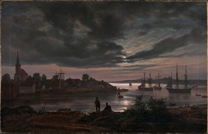 Norvegese:  Porto di Larvik al chiaro di luna Larvik al chiaro di luna da Johan Christian Dahl
