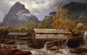 Segheria a Kaupanger da Johan Christian Dahl