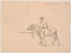 Un uomo con un asino presso una fontana da Johan Thomas Lundbye