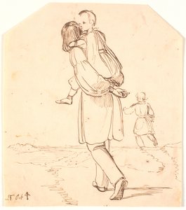 Un giovane porta una bambina sulla schiena attraverso un paesaggio da Johan Thomas Lundbye