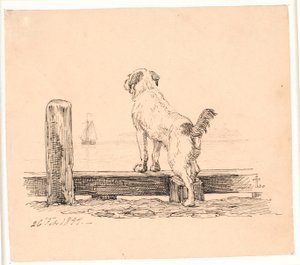 Il cane sulla spiaggia. Illustrazione per "Fabler for Børn" di Kaalund da Johan Thomas Lundbye