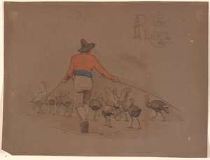 Italiano che guida un gruppo di tacchini con bastoni di bambù da Johan Thomas Lundbye