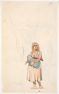 Italiana con il suo bambino che allatta, studio a matita in alto di - probabilmente - una gamba di cavallo da Johan Thomas Lundbye