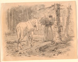 La donna e il cavallo. Illustrazione per "Fabler for Børn" di Kaalund. Vedi commento dal catalogo dell