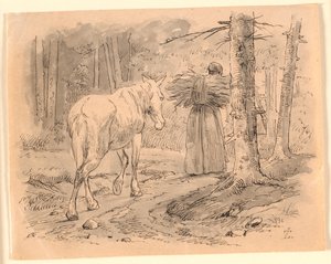 La donna e il cavallo. Illustrazione per "Fabler for Børn" di Kaalund. Vedi commento dal catalogo dell