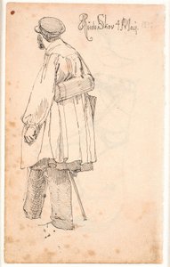 P.C. Skovgaard con cassetta botanica, in piedi e visto di spalle da Johan Thomas Lundbye