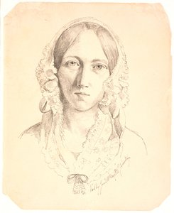 Ritratto di una giovane donna, di fronte. Possibilmente raffigurante Louise Marie Neergaard (1816-1895) da Johan Thomas Lundbye