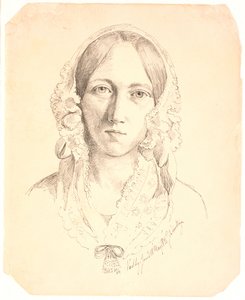 Ritratto di una giovane donna, di fronte. Possibilmente raffigurante Louise Marie Neergaard (1816-1895) da Johan Thomas Lundbye