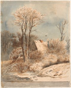 Paesaggio innevato con casa tra gli alberi da Johan Thomas Lundbye