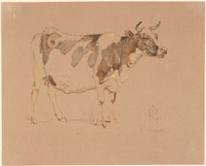 Mucca pezzata in piedi da Johan Thomas Lundbye