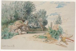 Muro di pietra con un cancello aperto da Johan Thomas Lundbye