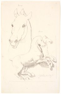 Studi di sculture antiche. In alto una testa di cavallo, in basso un rilievo con due cavalli da Johan Thomas Lundbye