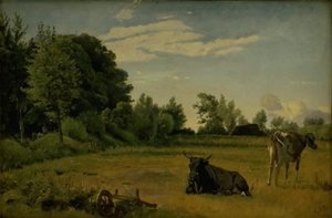 Due mucche in un campo vicino a Vognserup Manor, Zelanda da Johan Thomas Lundbye