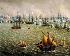 Battaglia di Skargard tra flotte svedesi e russe per il dominio della Svezia sulla Finlandia, 10 luglio 1790 da Johan Tietrich Schoultz
