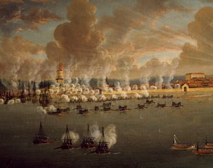 La flotta svedese di Gustavo III assedia Frederikshavn, 20 maggio 1790 da Johan Tietrich Schoultz