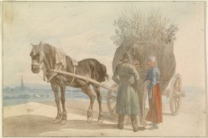 Contadini austriaci con cavallo e carro, con Vienna in lontananza