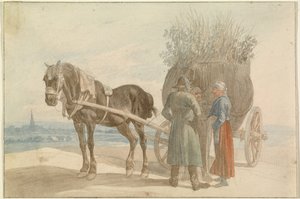 Contadini austriaci con cavallo e carro, con vista su Vienna in lontananza