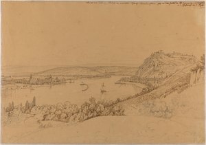 Veduta di Coblenza con il Reno e la fortezza di Ehrenbreitstein (recto); veduta del castello di Heidelberg (verso) da Johann Adam Klein