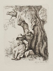 Per il nuovo anno 1820. Moglie di un contadino con un bambino da Johann Adam Klein