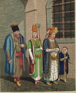 Una famiglia di ebrei turchi, con i loro costumi tipici ...
