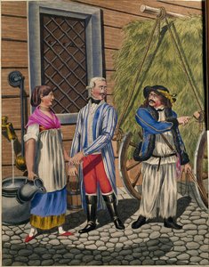 Cocchiere di un gentiluomo, serva e venditore di fieno, da una serie di tipi viennesi ...
