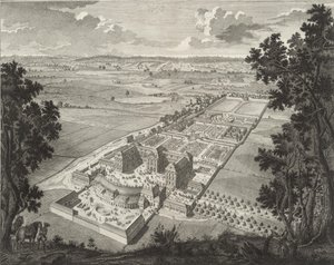Veduta prospettica della voliera del castello di Weißenstein a Pommersfelden da Johann August Corvinus