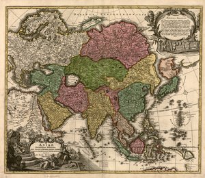Asiae recentissima delineatio, qua status et imperia totius orientis unacum orientalibus indiis exhibentur LOC 2007627524 da Johann Baptist Homann