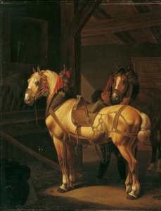 Due cavalli da tiro nella stalla da Johann Baptist Michael Dallinger von Dalling