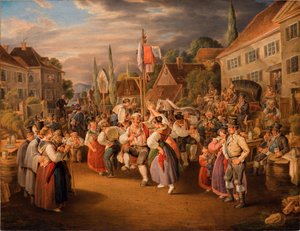 Festa del raccolto con danza del gallo da Johann Baptist Pflug