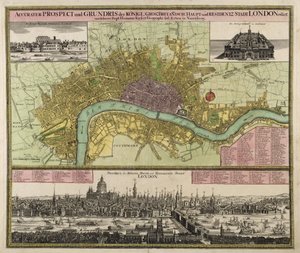 Mappa e prospetto di Londra, c.1710