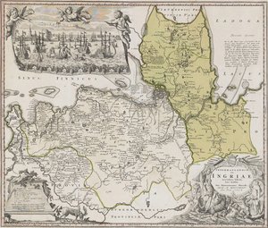 Mappa di Ingria con vista di San Pietroburgo da Johann Baptista Homann
